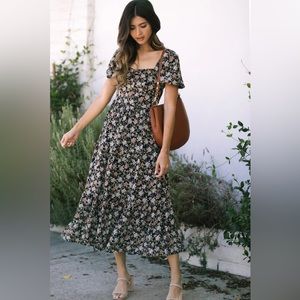 Morning Lavender Camille Puff Sleeve Midi Dress